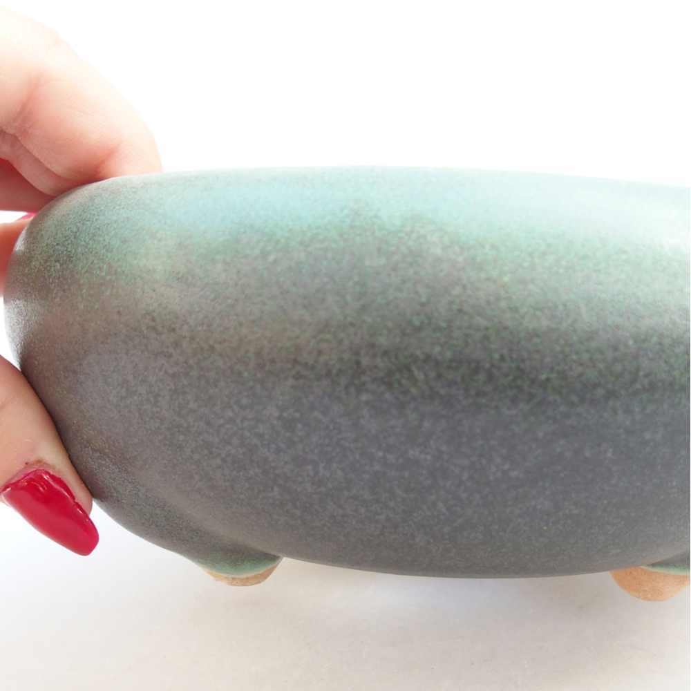 Ceramic bonsai bowl 14,5 x 14,5 x 7 cm, green