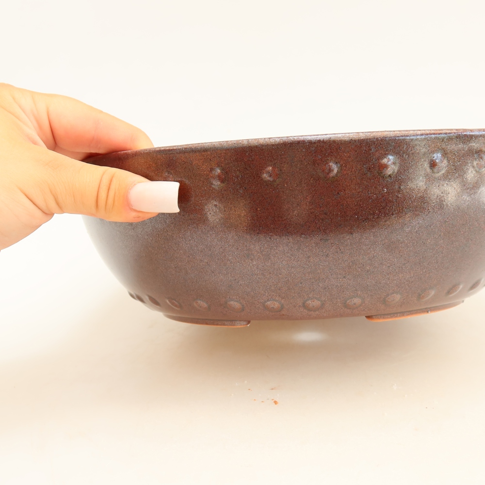 Ceramic bonsai pot, 24.5 x 24.5 x 7.5 cm, burgundy