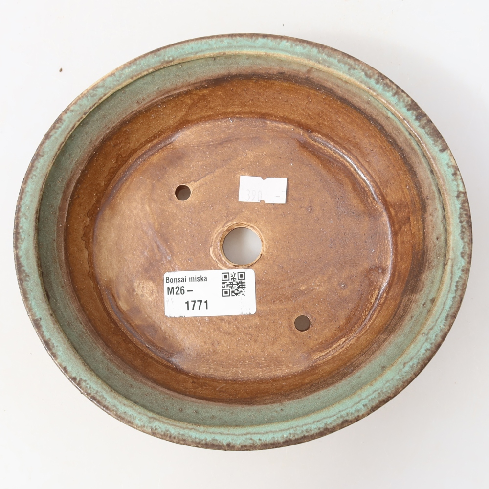 Ceramic bonsai pot, 17.5 x 16.5 x 5 cm, green