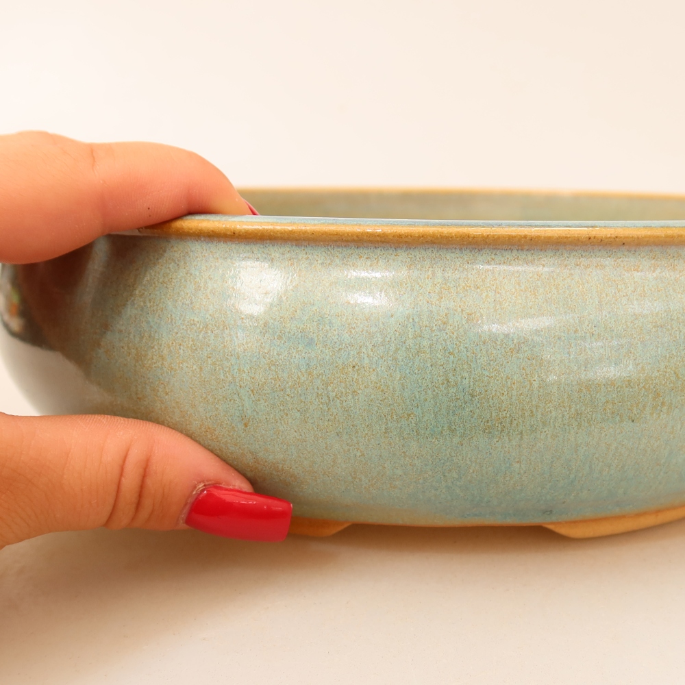 Ceramic bonsai pot, 21.5 x 21.5 x 6.5 cm, green