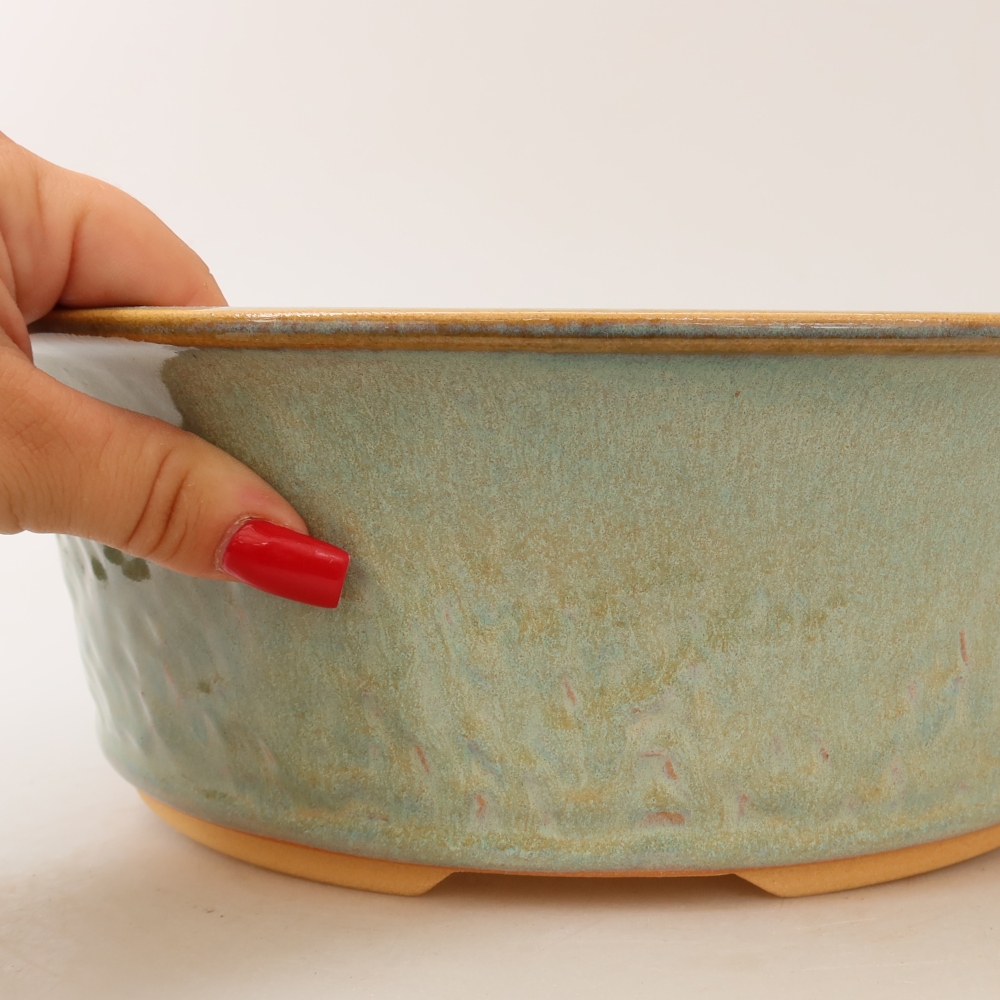 Ceramic bonsai pot, 29 x 29 x 9.5 cm, green