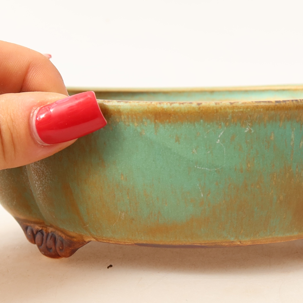 Ceramic bonsai bowl 17 x 15,5 x 5,5 cm, green