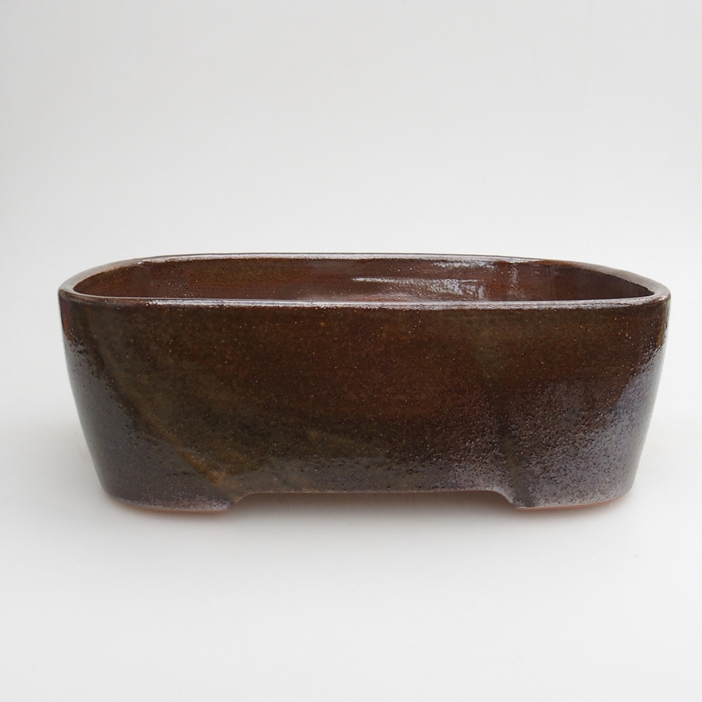 Ceramic bonsai bowl 23 x 18 x 7,5 cm, colour brown-green