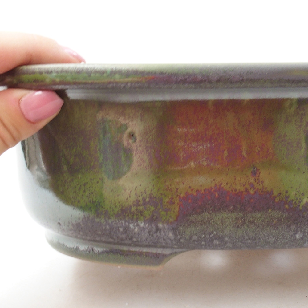Ceramic bonsai bowl 25,5 x 22 x 8 cm, color green