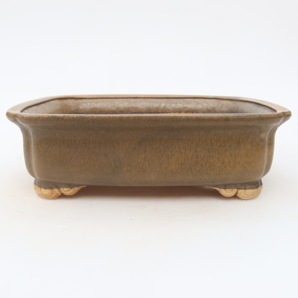 Ceramic bonsai pot, 20 x 17.5 x 6 cm, brown