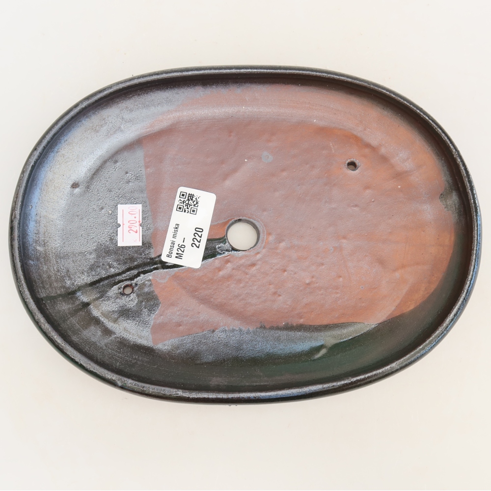 Ceramic bonsai pot, 22.5 x 16.5 x 3 cm, metallic green
