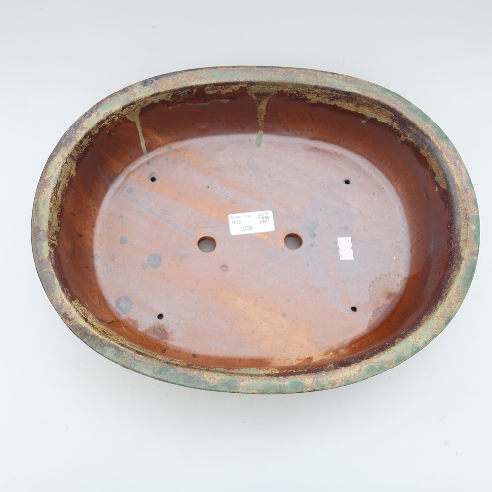 Ceramic bonsai pot, 36 x 28 x 8.5 cm, brown-green