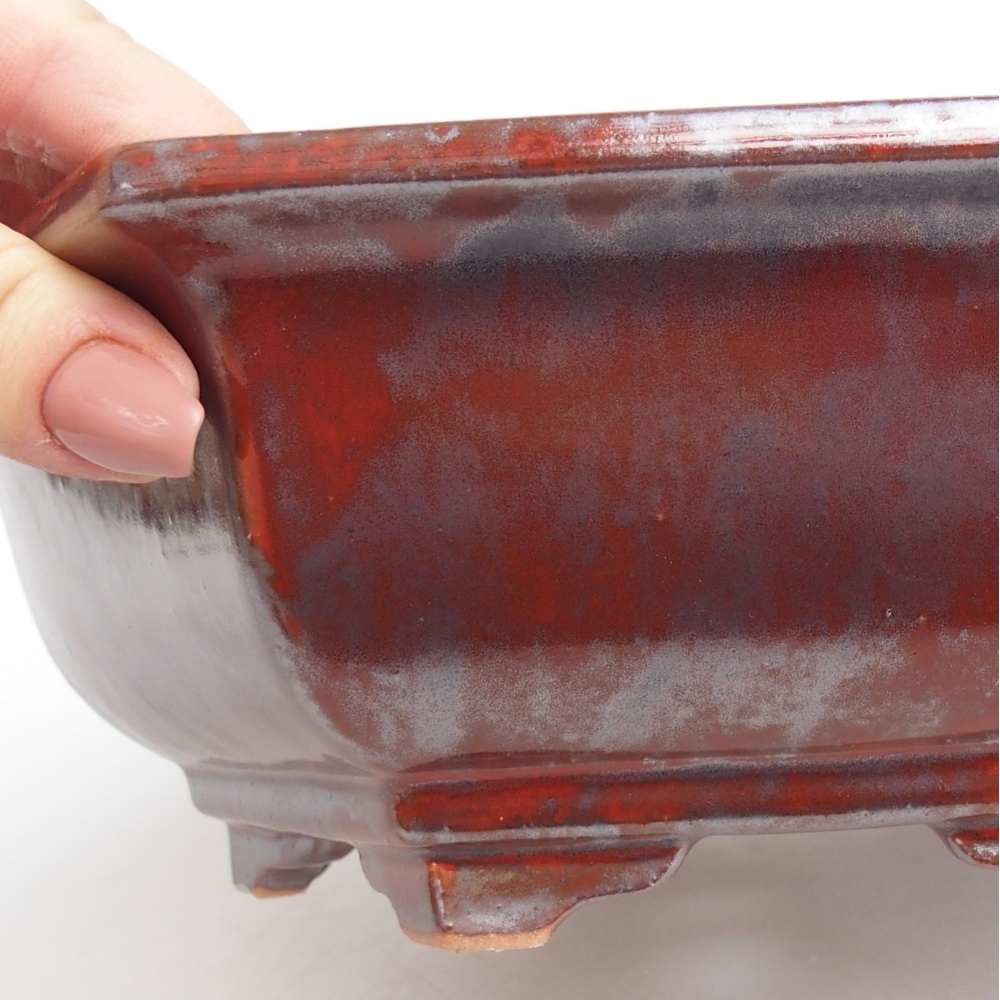 Ceramic bonsai bowl 24,5 x 22 x 7,5 cm, colour black red