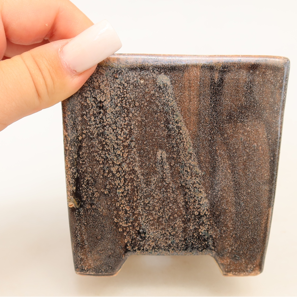 Ceramic bonsai pot, 8.5 x 8.5 x 9 cm, brown