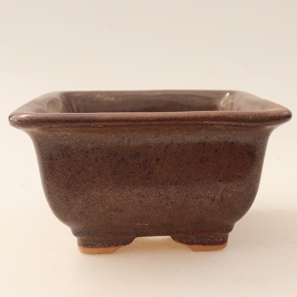 Ceramic bonsai pot, 9.5 x 9.5 x 5.5 cm, brown