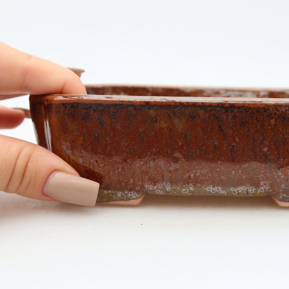 Ceramic bonsai pot, 15 x 12.5 x 4.5 cm, brown