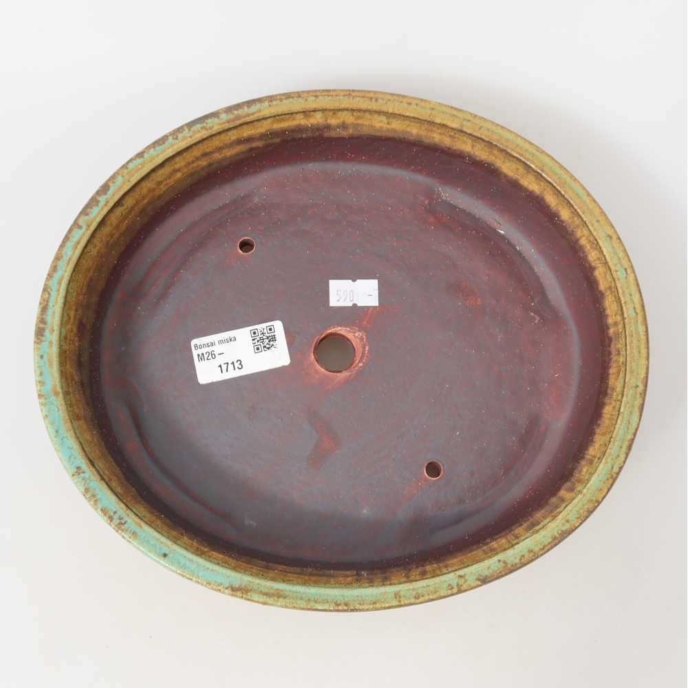 Ceramic bonsai bowl 24 x 21 x 5 cm, green