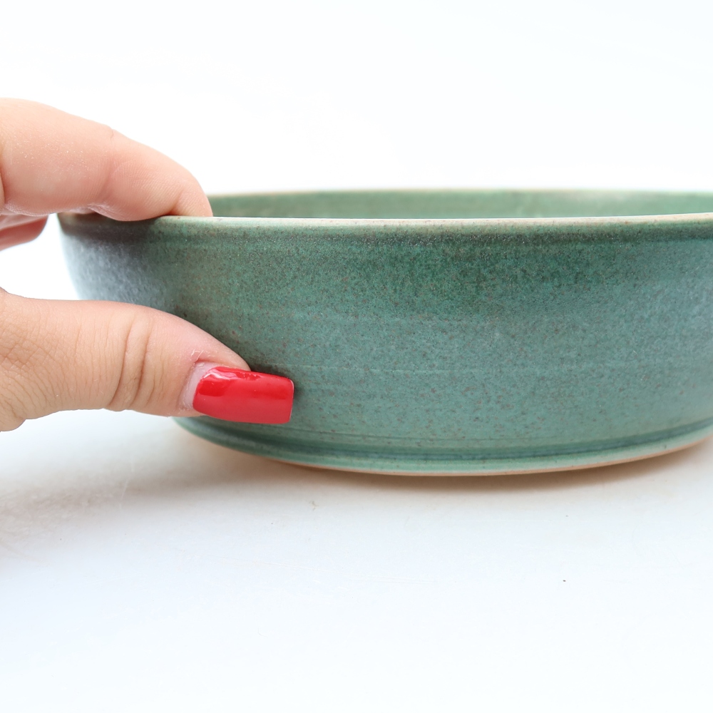 Ceramic bonsai pot, 19.5 x 19.5 x 5.5 cm, green