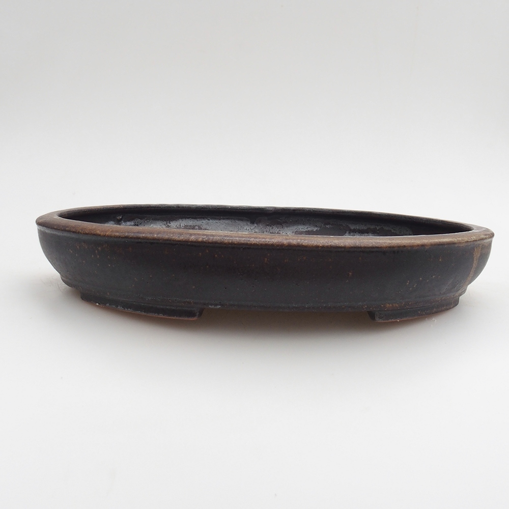 Ceramic bonsai bowl 24 x 19,5 x 4 cm, black-brown