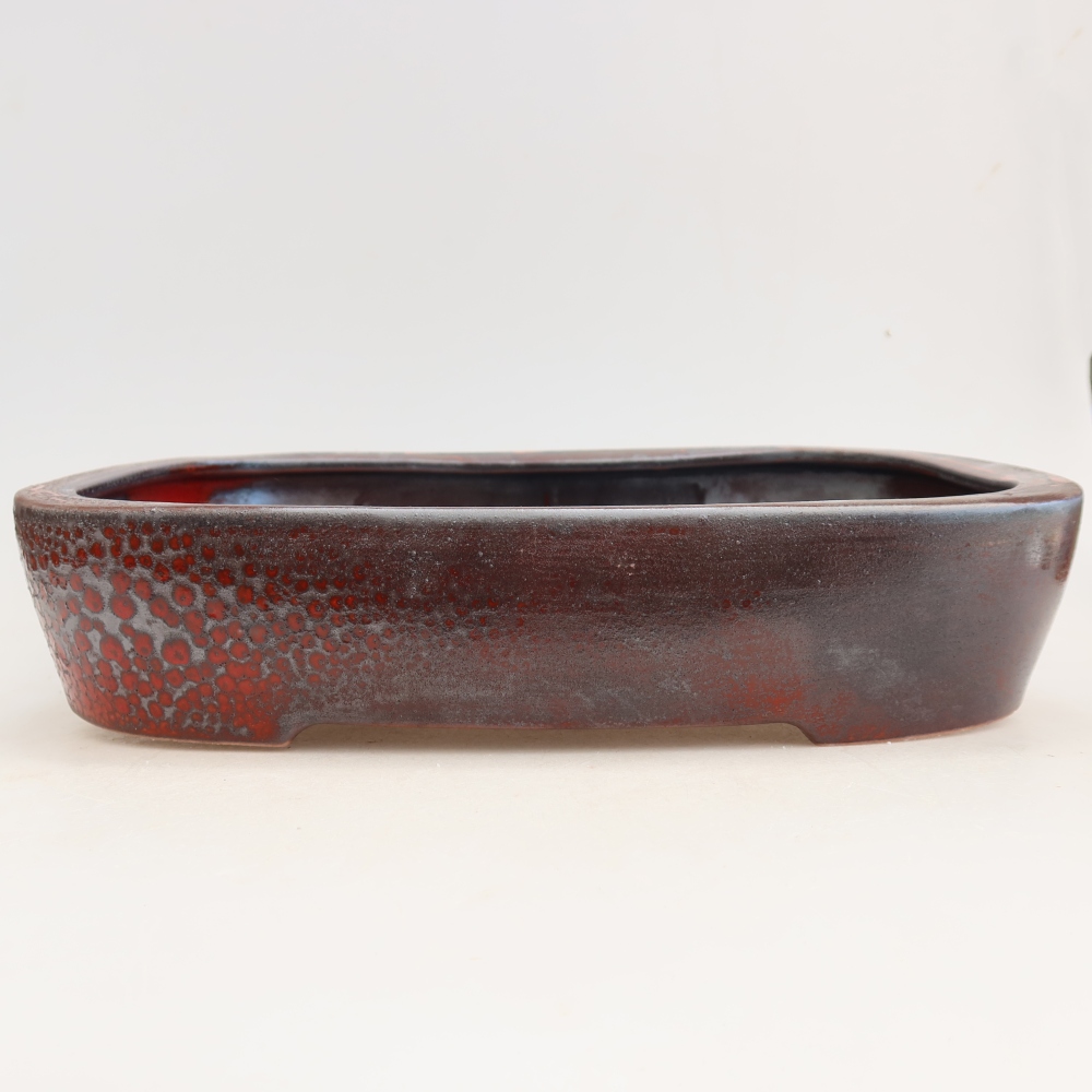Ceramic bonsai pot, 32 x 24.5 x 6.5 cm, metallic red