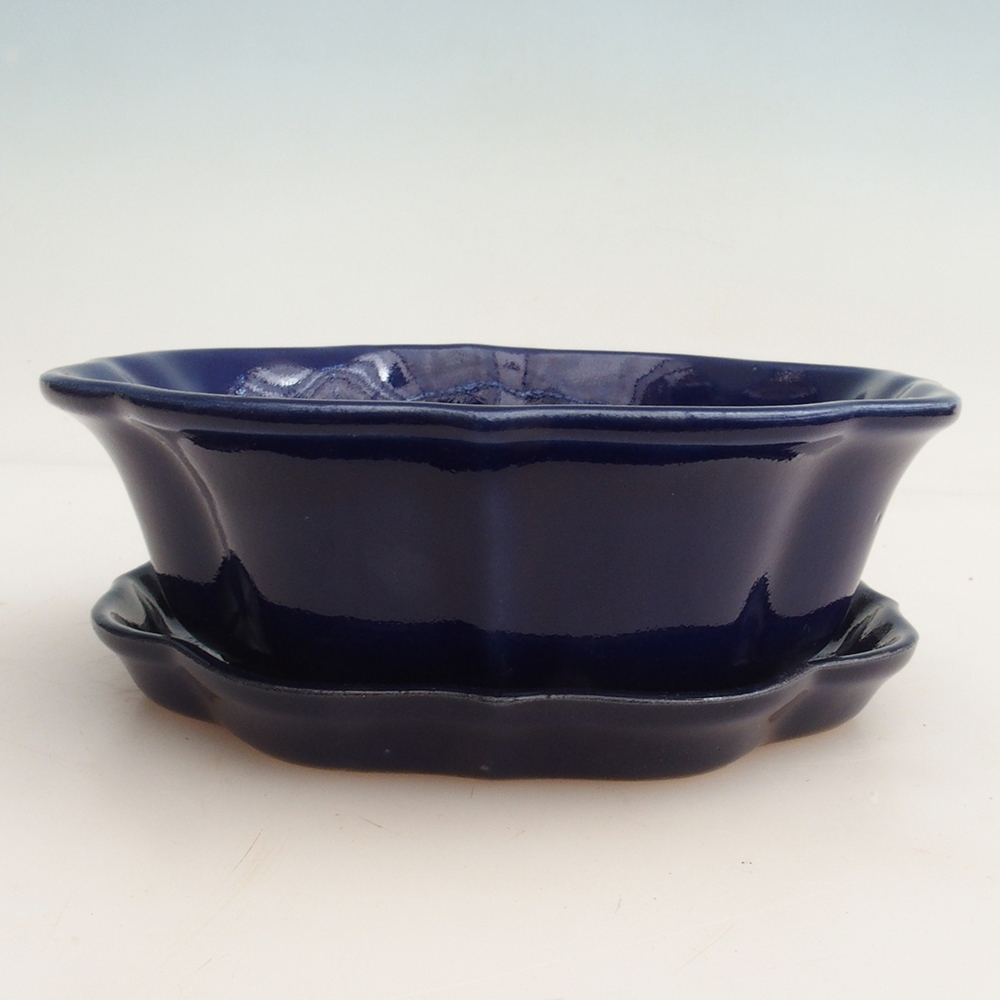Bonsai bowl + saucer H06 - 14.5 x 14.5 x 5 cm. - blue