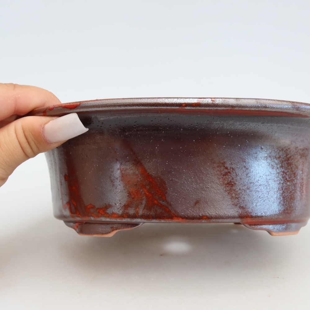 Ceramic bonsai pot, 19.5 x 15.5 x 6.5 cm, metallic color