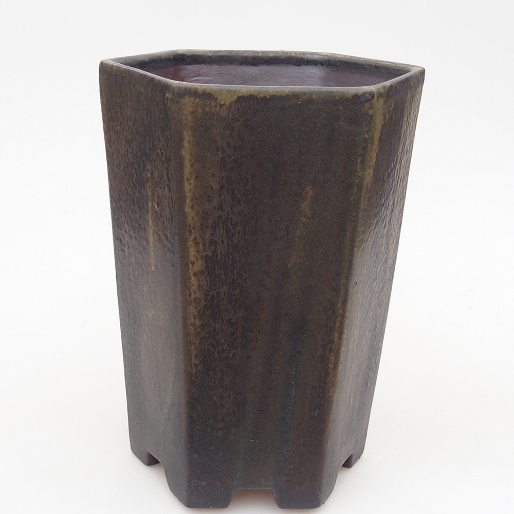 Ceramic bonsai bowl 13 x 11,5 x 17 cm, green-grey