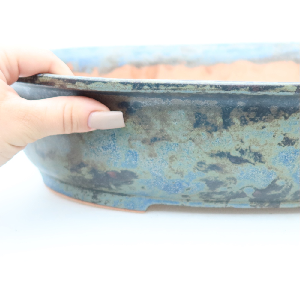 Ceramic bonsai pot, 36 x 28 x 8.5 cm, brown-blue