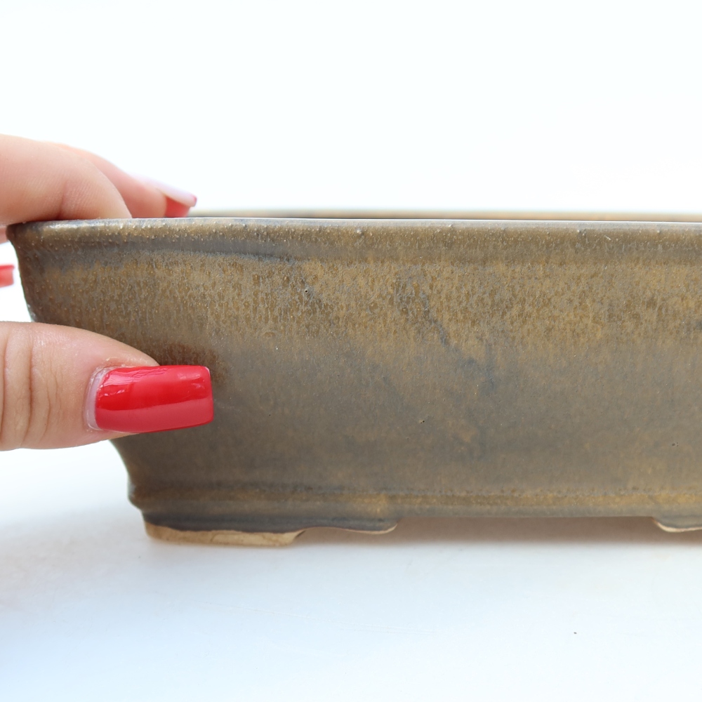 Ceramic bonsai pot, 18.5 x 15.5 x 6 cm, brown