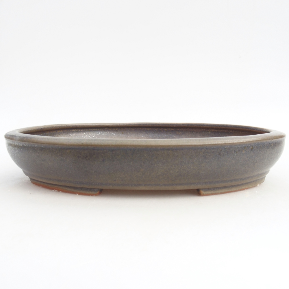 Ceramic bonsai bowl 24,5 x 20 x 4 cm, green-grey