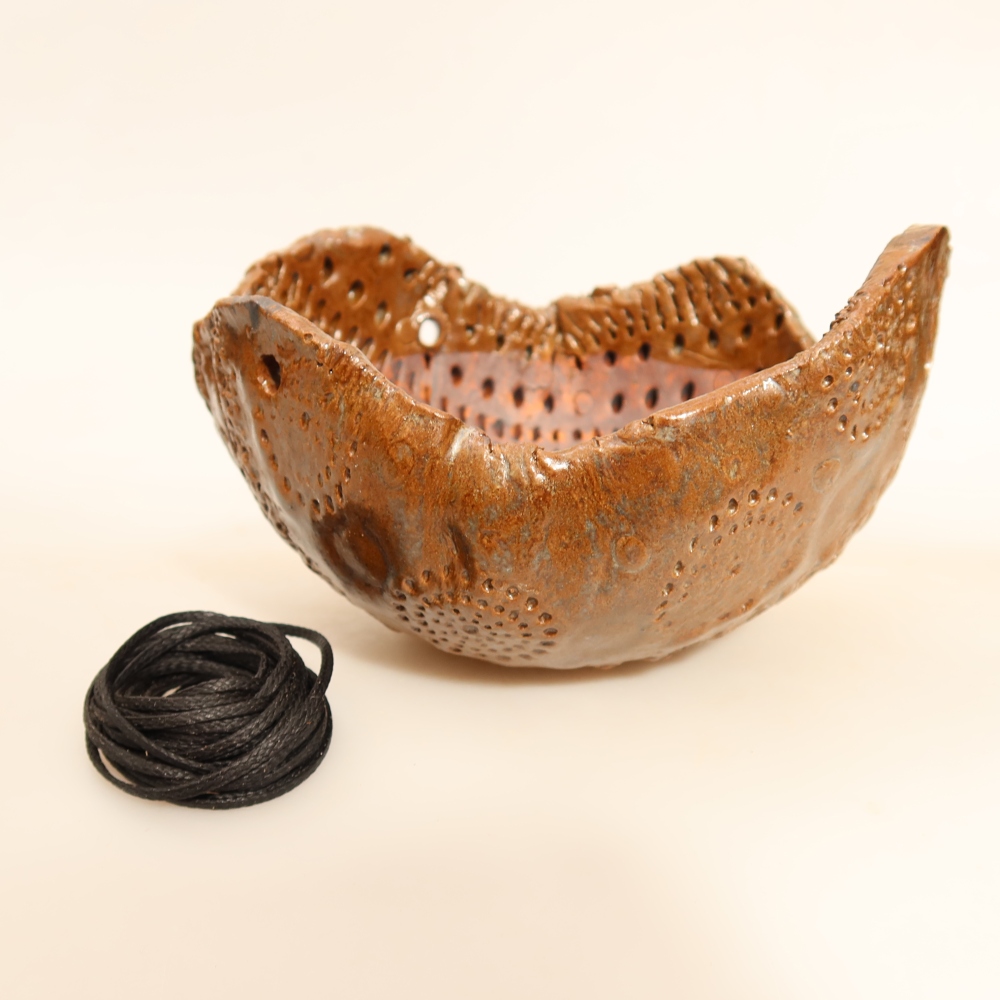 Ceramic Kokedama Pot, 12.5 x 12 x 7.5 cm, Brown
