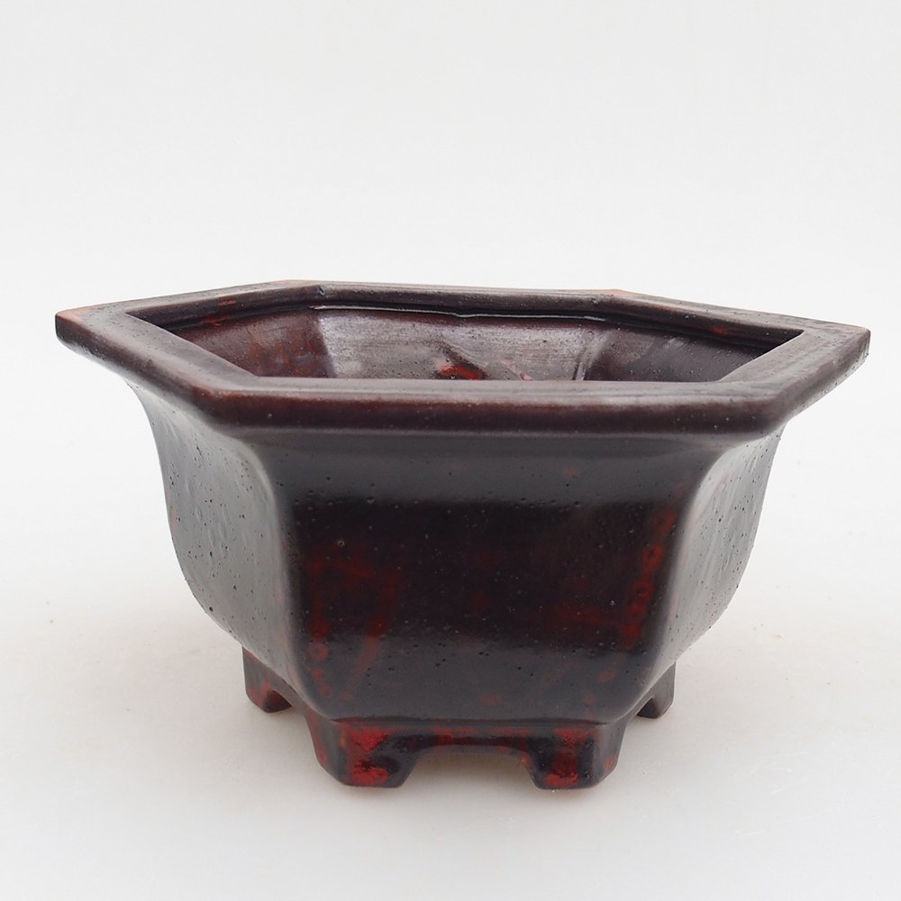 Ceramic bonsai bowl 18 x 16 x 9 cm, colour black red