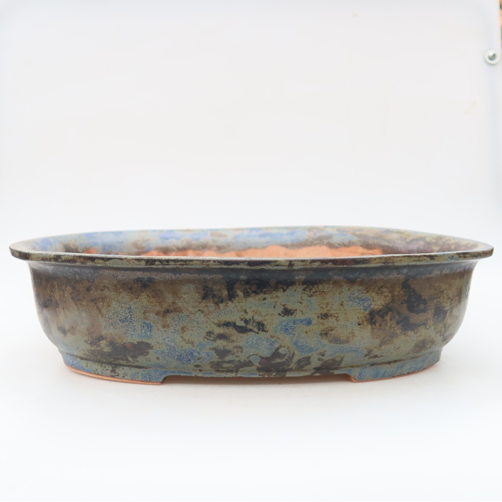 Ceramic bonsai pot, 36 x 28 x 8.5 cm, brown-blue