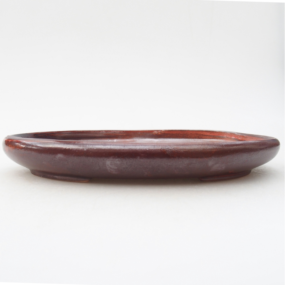 Ceramic bonsai bowl 22,5 x 16,5 x 3 cm, colour red-brown