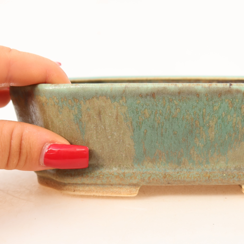 Ceramic bonsai pot, 17.5 x 14.5 x 5 cm, green