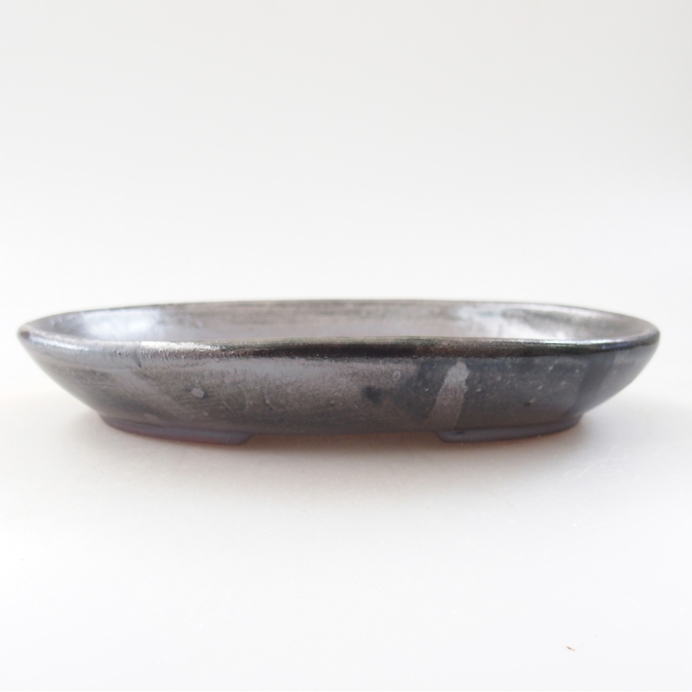 Ceramic bonsai bowl 15,5 x 11 x 2,5 cm, metallic green