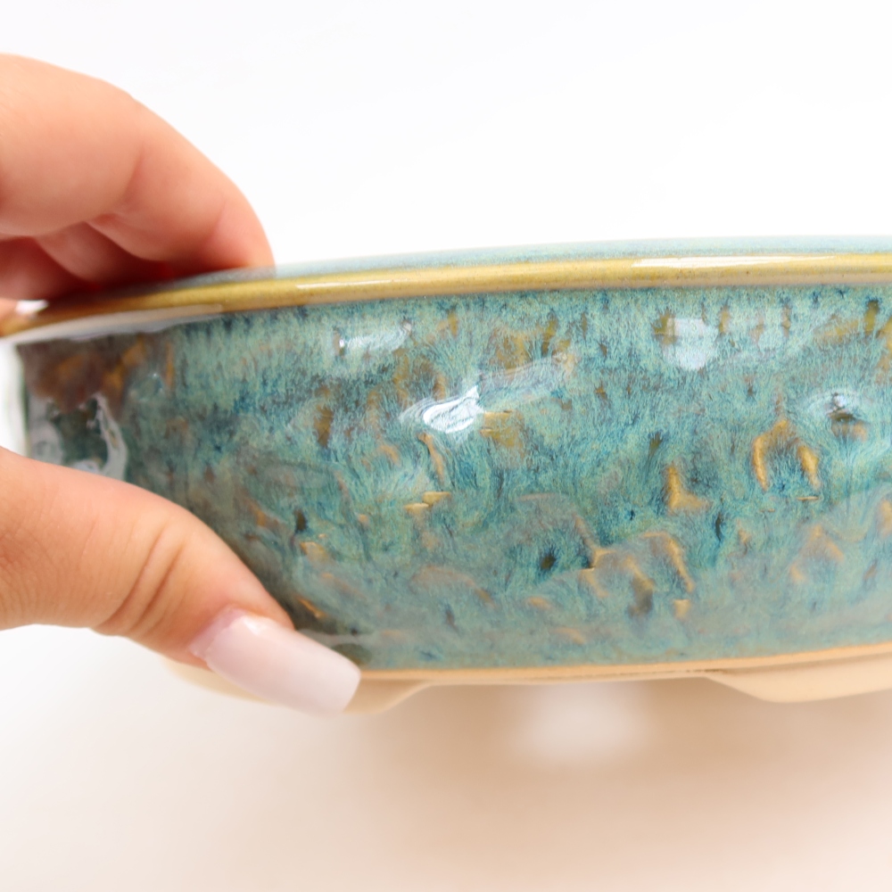 Ceramic bonsai pot, 23 x 23 x 6.5 cm, green
