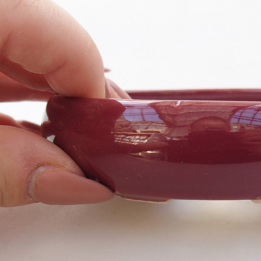 Ceramic bonsai bowl 9 x 9 x 2,5 cm, colour burgundy