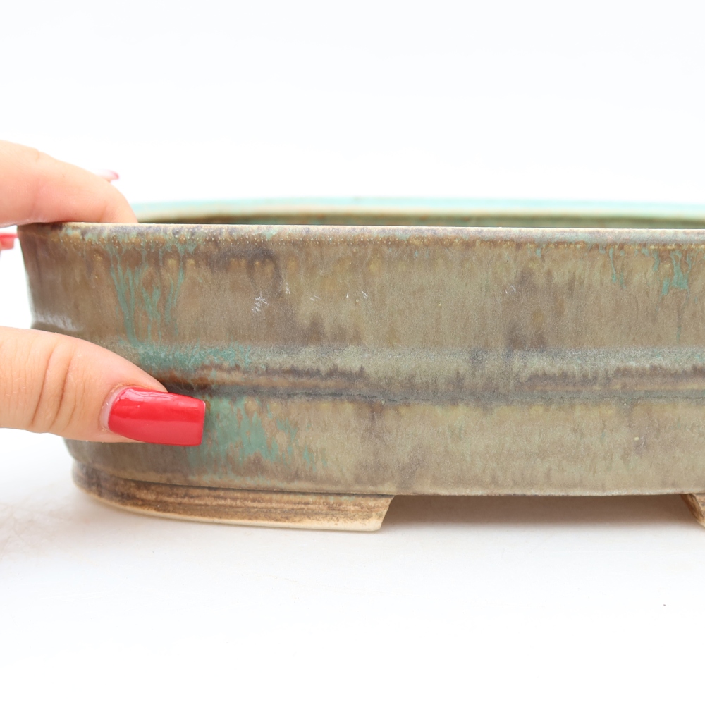 Ceramic bonsai pot, 24.5 x 20.5 x 6.5 cm, green