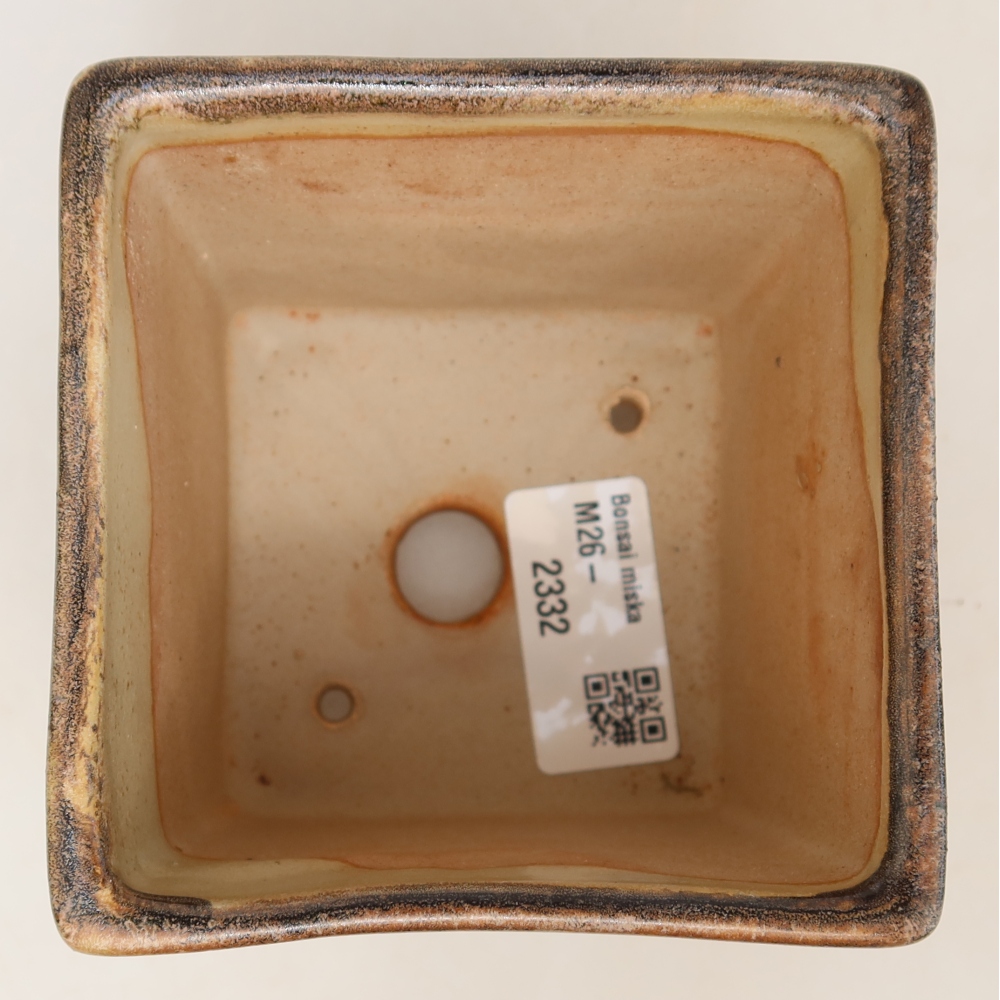 Ceramic bonsai pot, 8.5 x 8.5 x 9 cm, brown