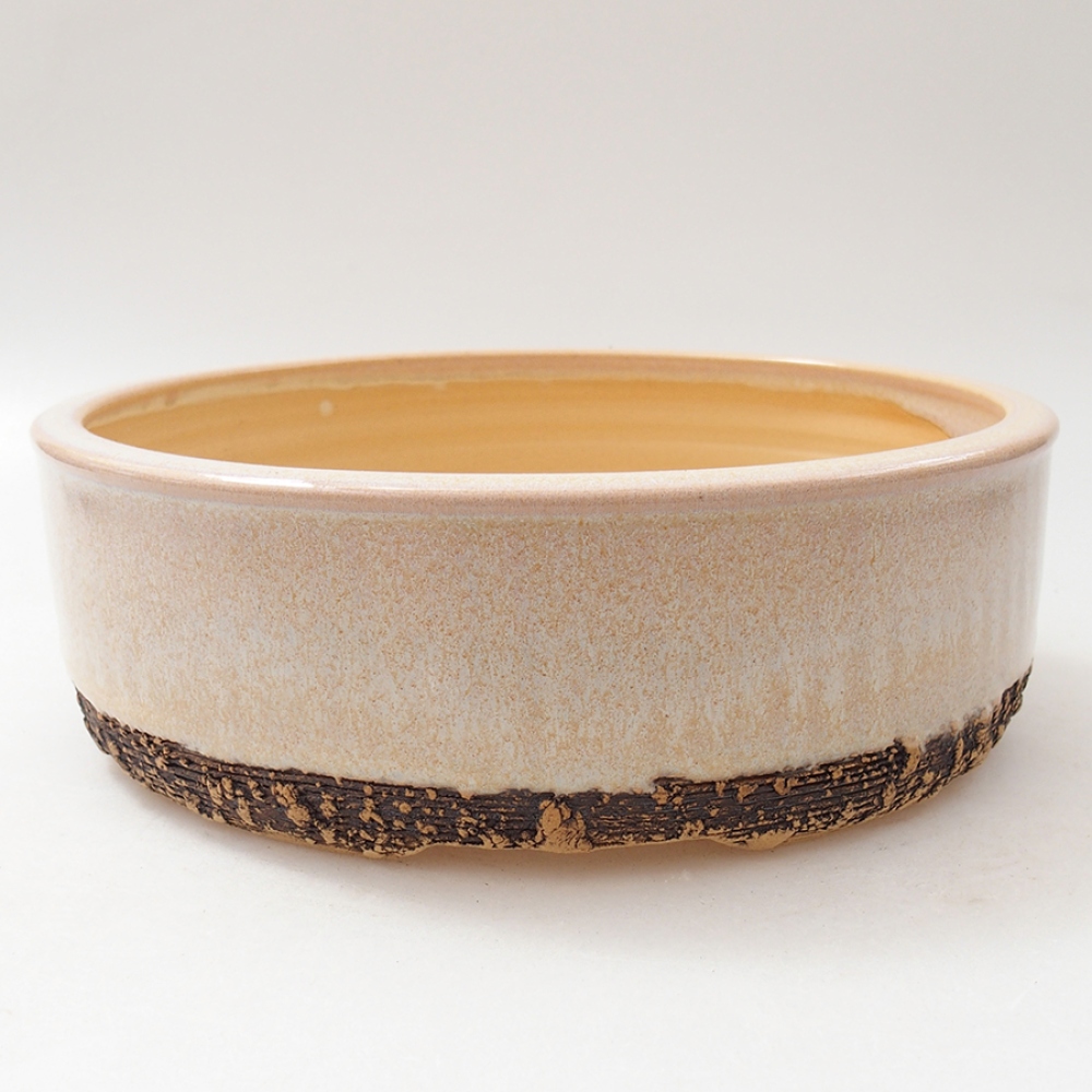 Ceramic bonsai pot 18.5 x 18.5 x 6 cm, beige