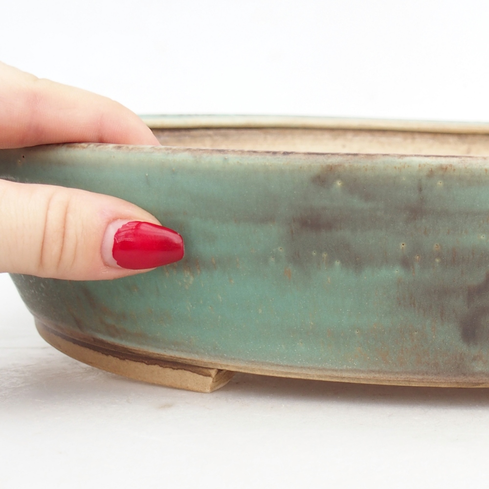 Ceramic bonsai bowl 31,5 x 28,5 x 6,5 cm, green