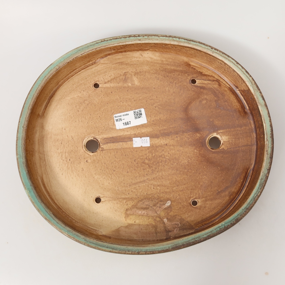 Ceramic bonsai pot, 30.5 x 26.5 x 4 cm, green