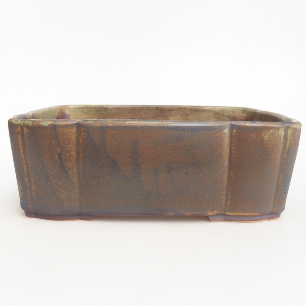 Ceramic bonsai bowl 21 x 18 x 7 cm, green-brown