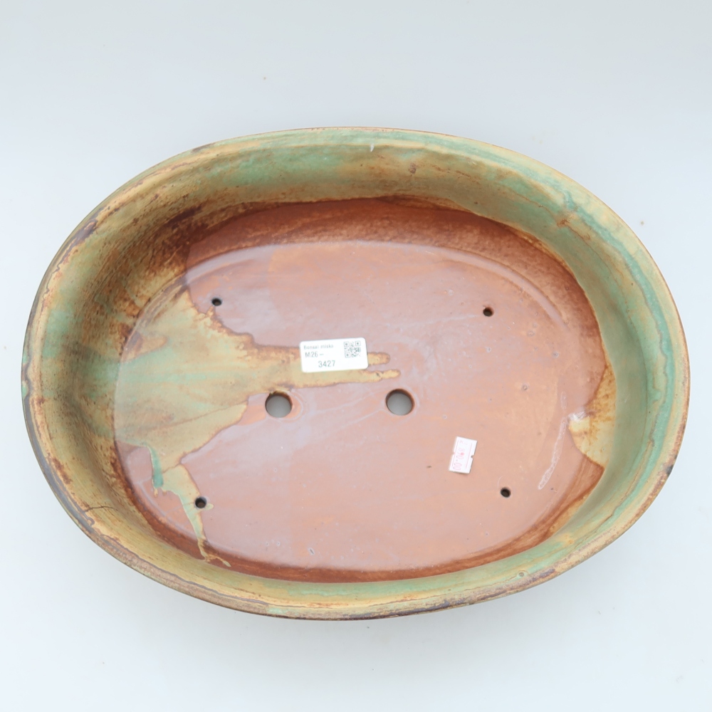 Ceramic bonsai pot, 36 x 28 x 8.5 cm, brown-green