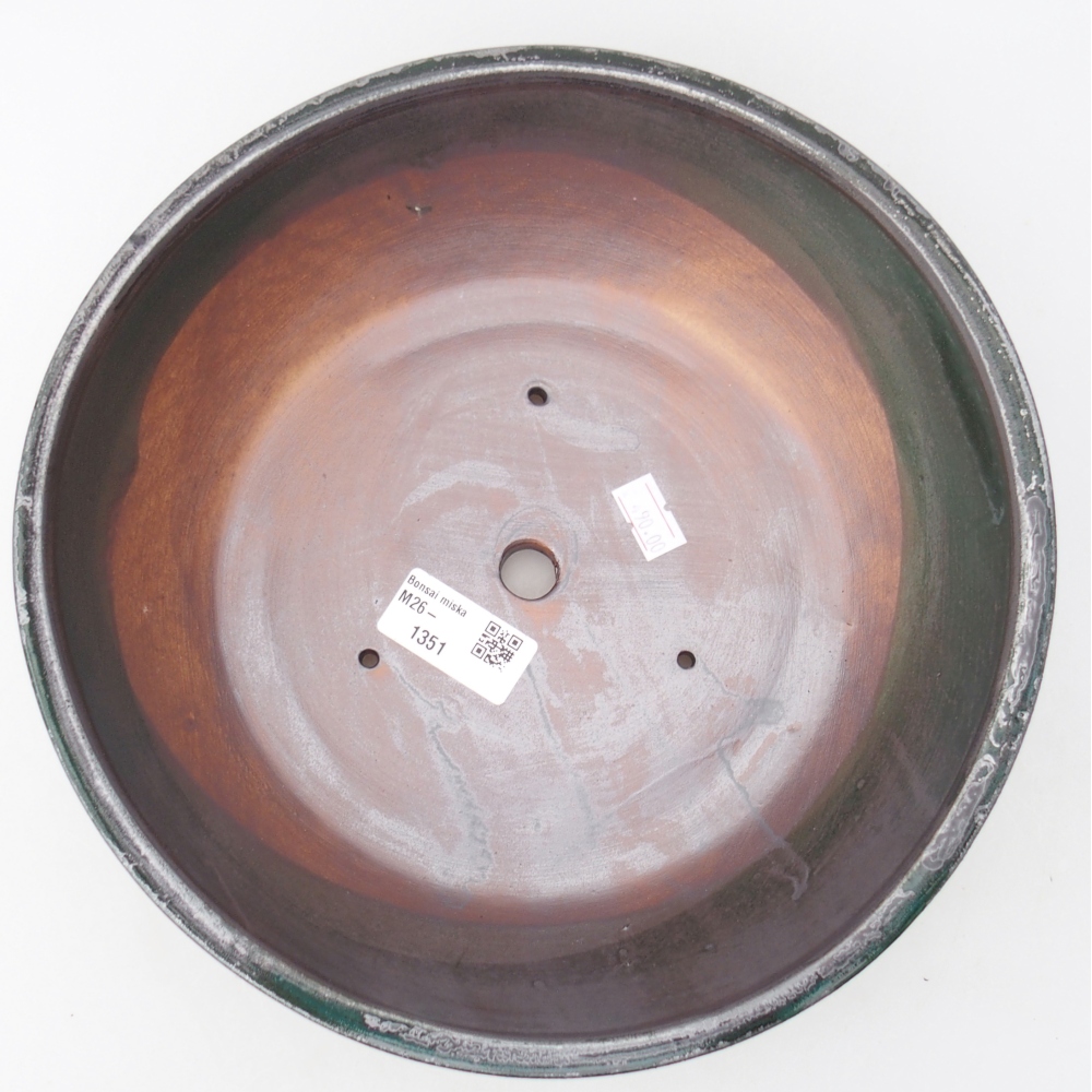 Ceramic bonsai bowl 24 x 24 x 7,5 cm, metallic green
