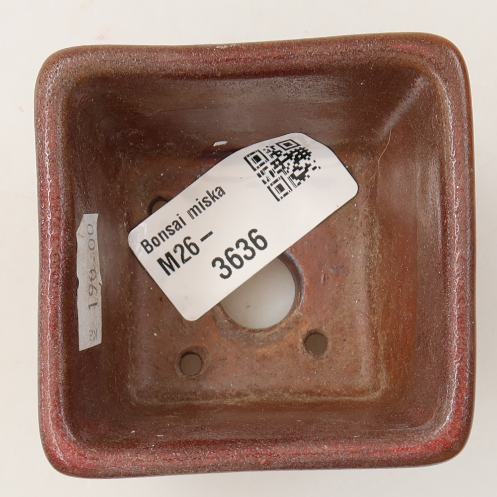 Ceramic bonsai pot, 6.5 x 6.5 x 5 cm, brown