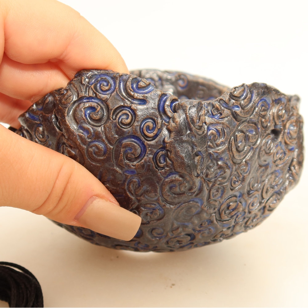 Ceramic Kokedama Pot, 12 x 11 x 7.5 cm, blue