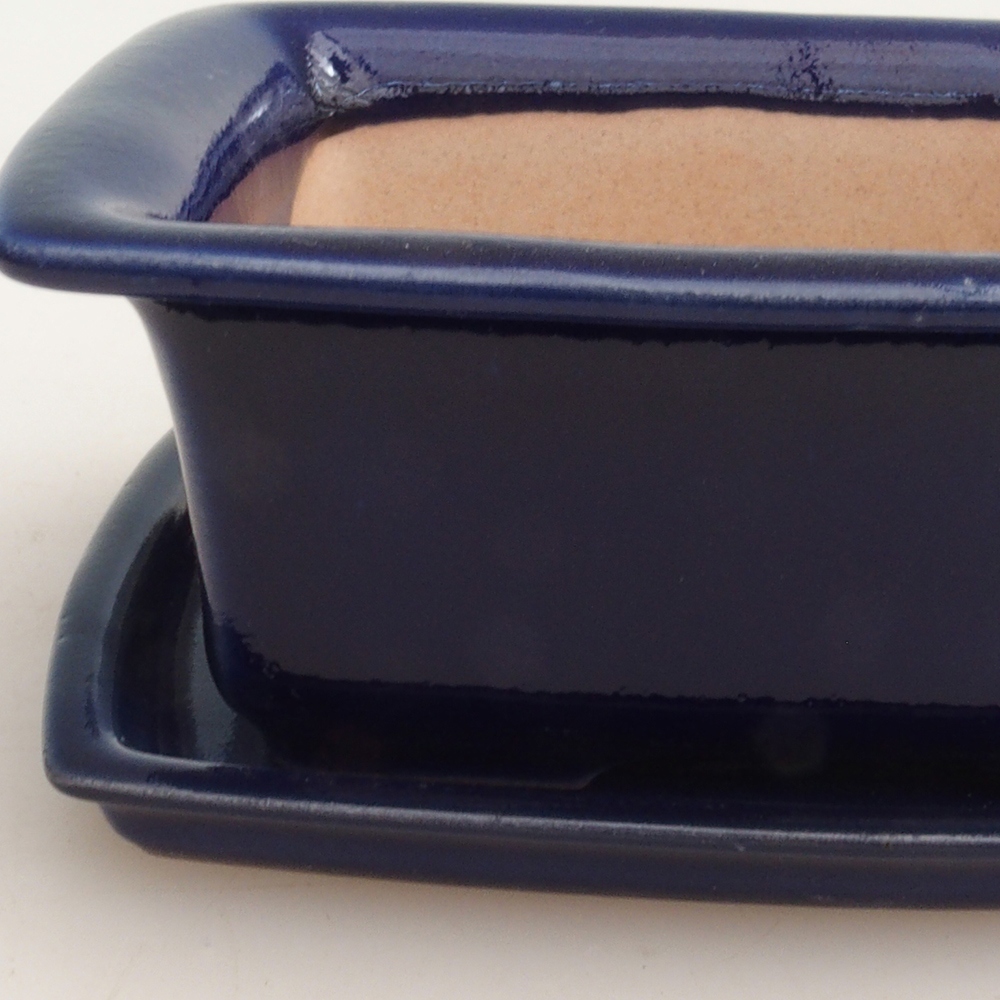 Bonsai bowl + saucer H11 - 11.5 x 10 x 4 cm. - blue
