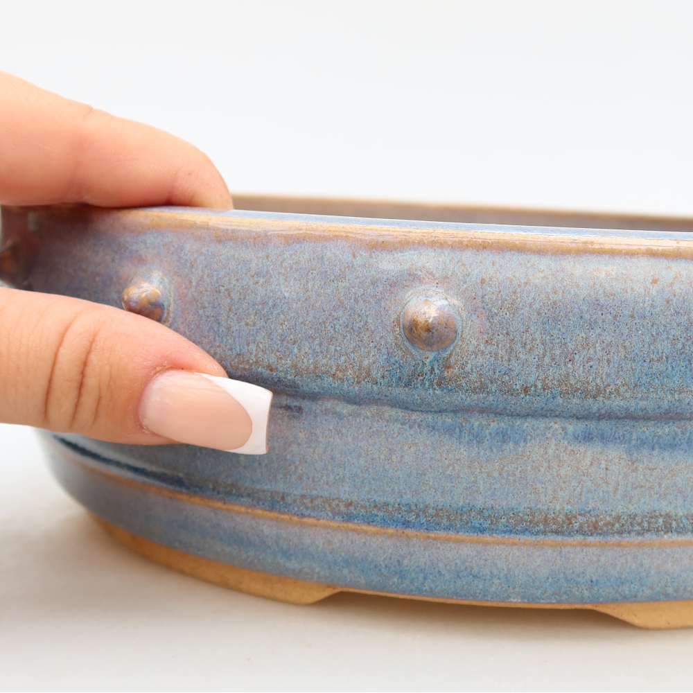 Ceramic bonsai pot, 23.5 x 23.5 x 7 cm, blue