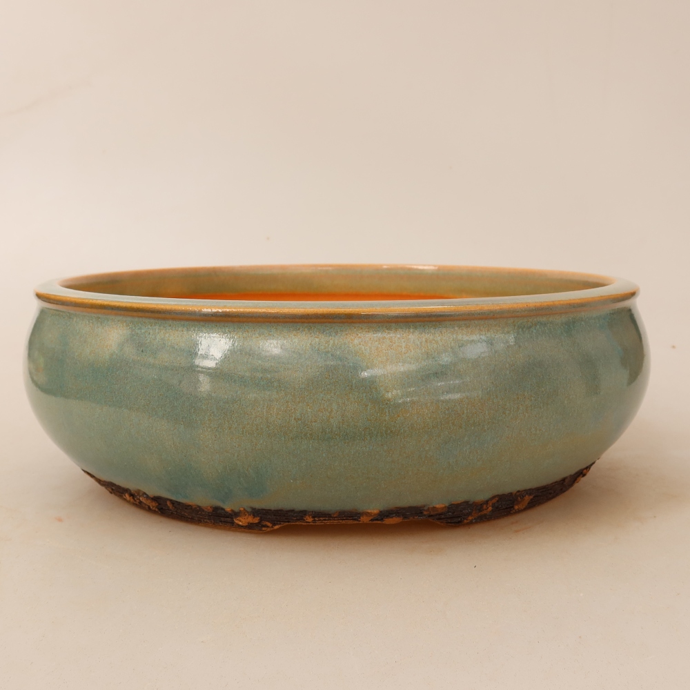 Ceramic bonsai pot, 23.5 x 23.5 x 7.5 cm, green