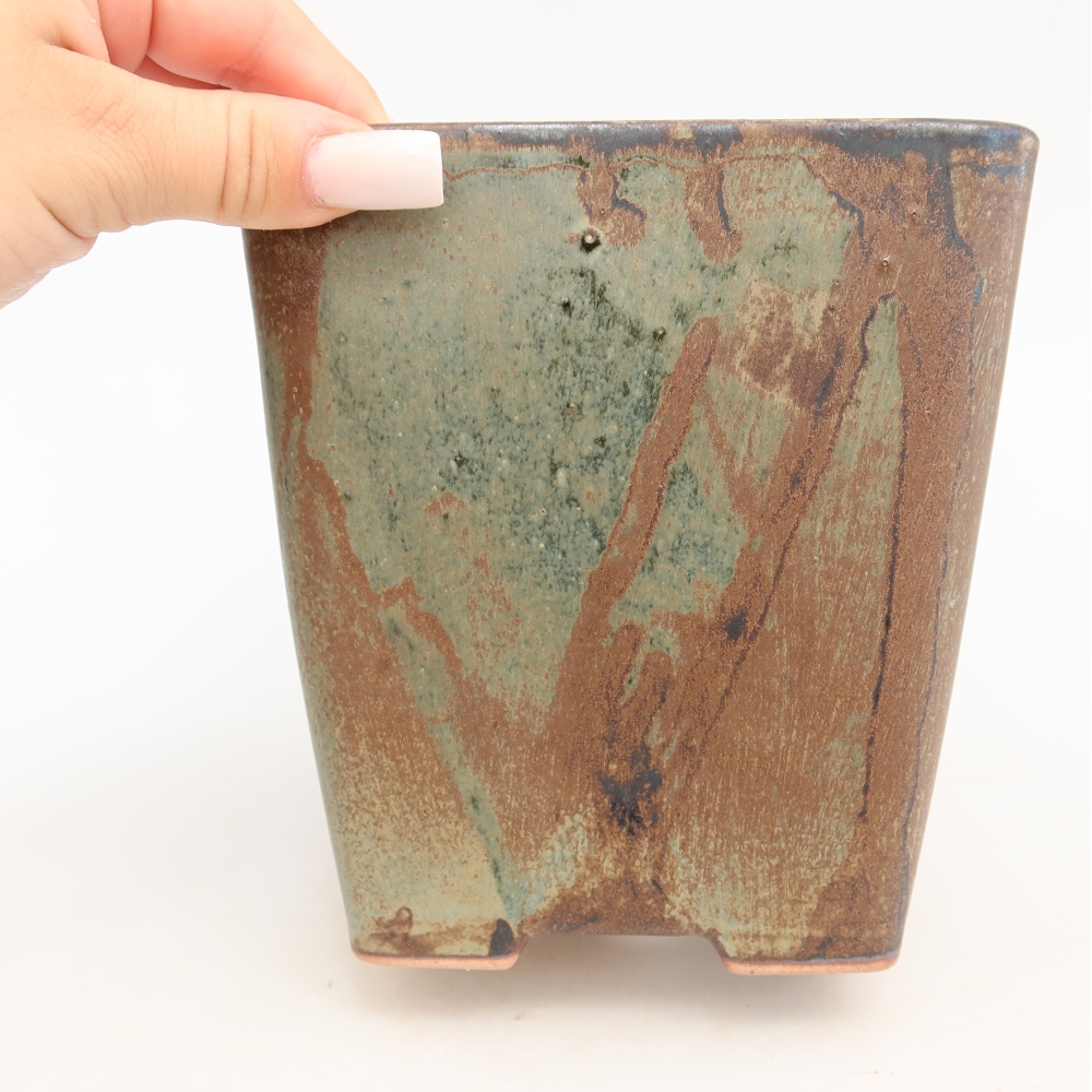 Ceramic bonsai bowl 14 x 14 x 15 cm, brown