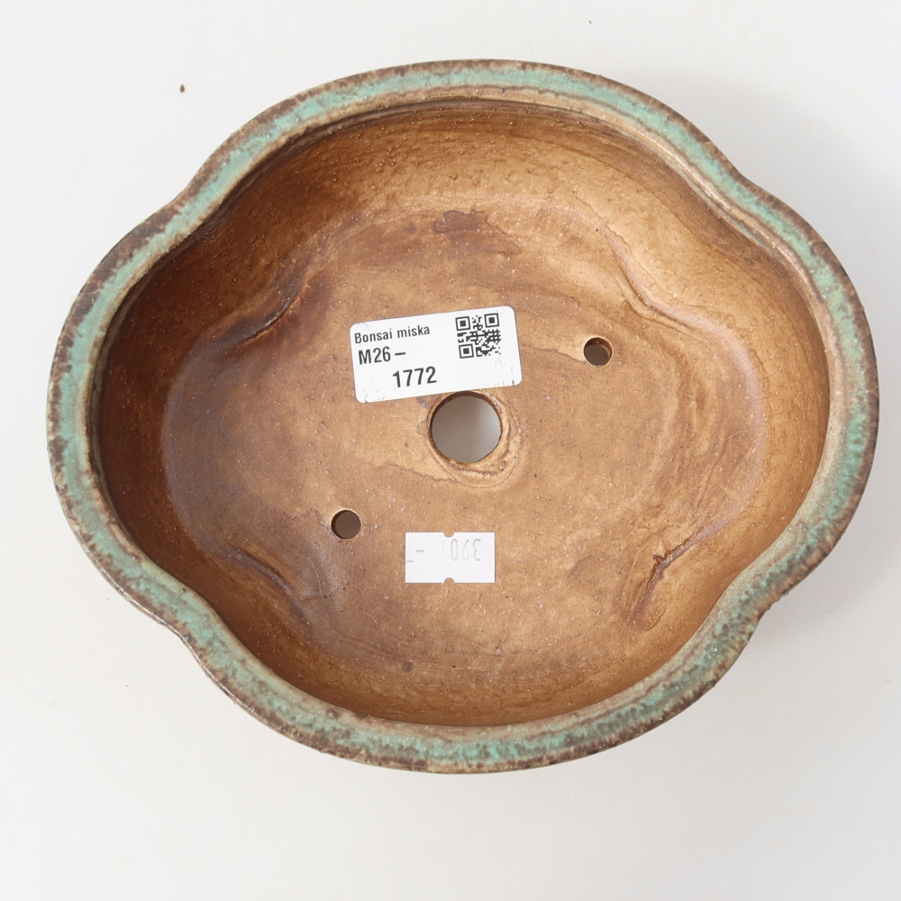 Ceramic bonsai pot, 17.5 x 15.5 x 5.5 cm, green