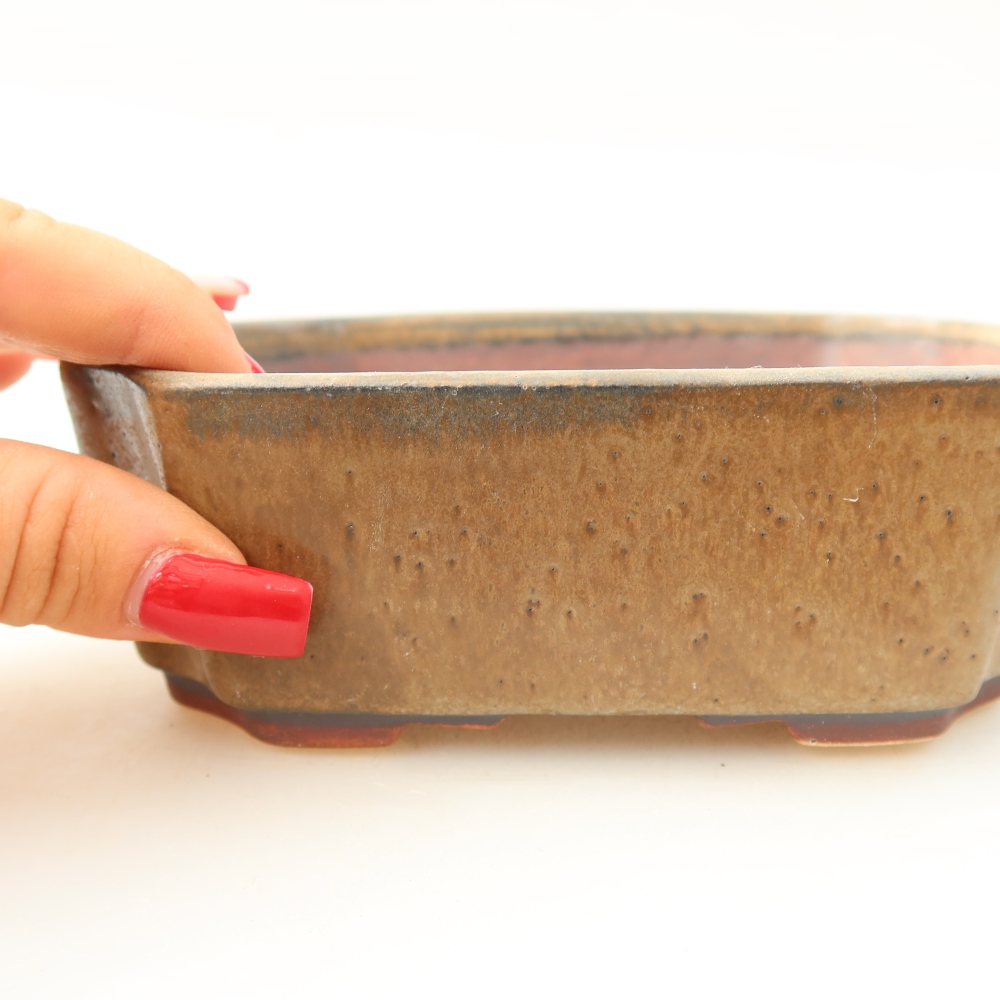 Ceramic bonsai pot, 14 x 11.5 x 4.5 cm, brown