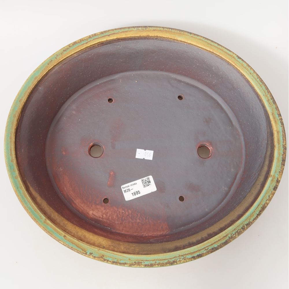 Ceramic bonsai pot, 31.5 x 28 x 7 cm, green